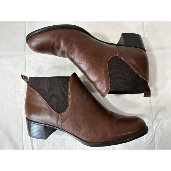 Munro Womens Shari Boot Size 9.5 Brown Leather Chelsea Bootie Block Heel Pull On - Picture 7 of 13